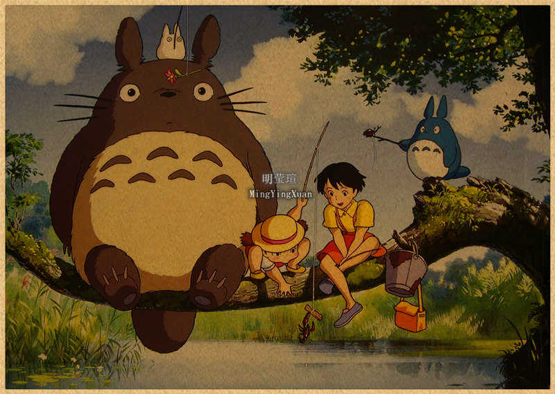 Autocollant mural de dessin animé Tonari no Totoro, affiches de décoration pour la maison, papier kraft Pictur, impressions rétro, art bar, 4K HD n° 2