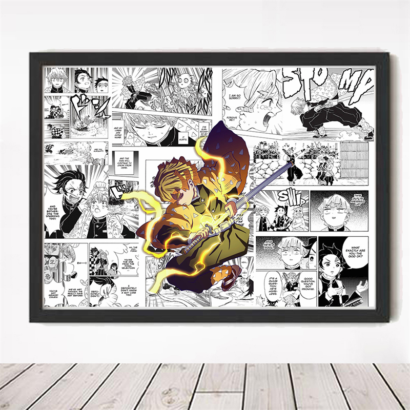 Pop Anime Figure Demon Slayer Poster Set, Comic Movie Cartoon, Black and White Manga Canvas Print, Wall Art, Kids Room Decor, Kawaii n° 4