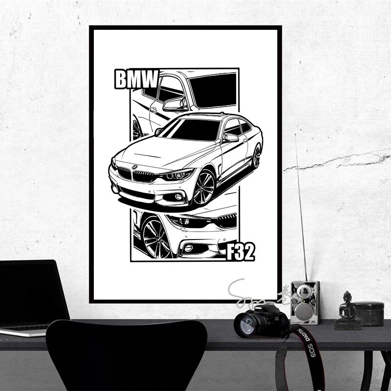 Affiche de toile de manga noir et blanc de voitures de JDM, décoration minimaliste de mur de pièce à la maison, décor d'art de mur de voiture d'horizon, esthétique n° 4