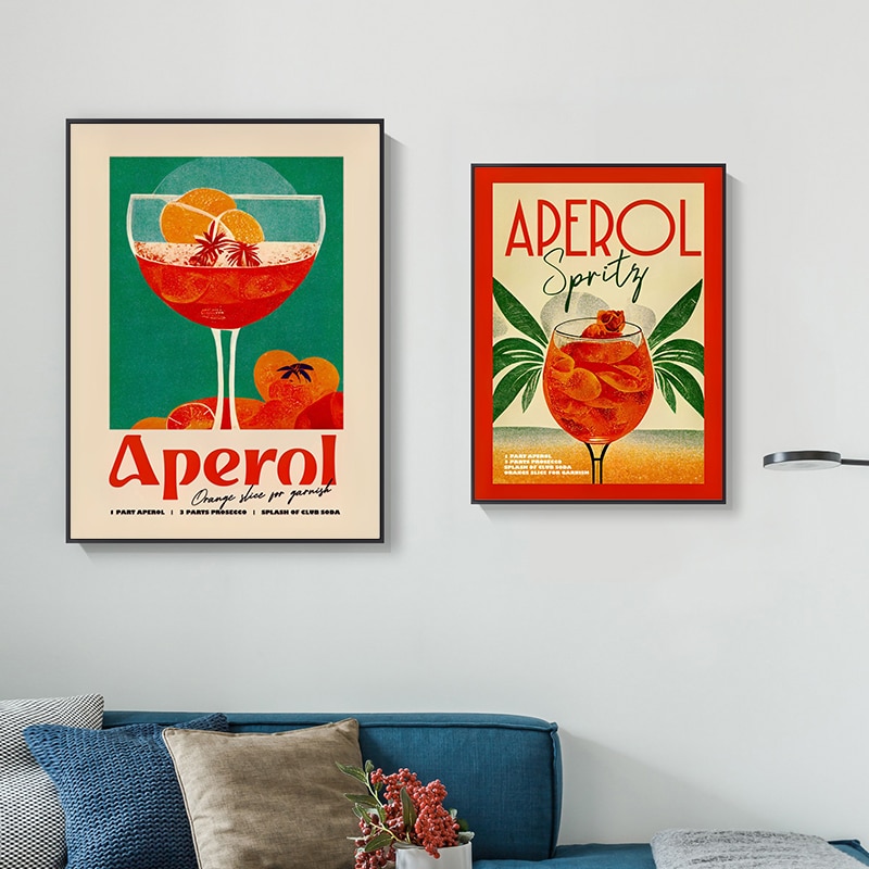 Affiches imprimées de dessin animé pour la décoration de la maison, jus de fruits, Mojito, Aperol, Spritz, Sangria Clics, Negroni, peinture sur toile, club, bar, boutique n° 4