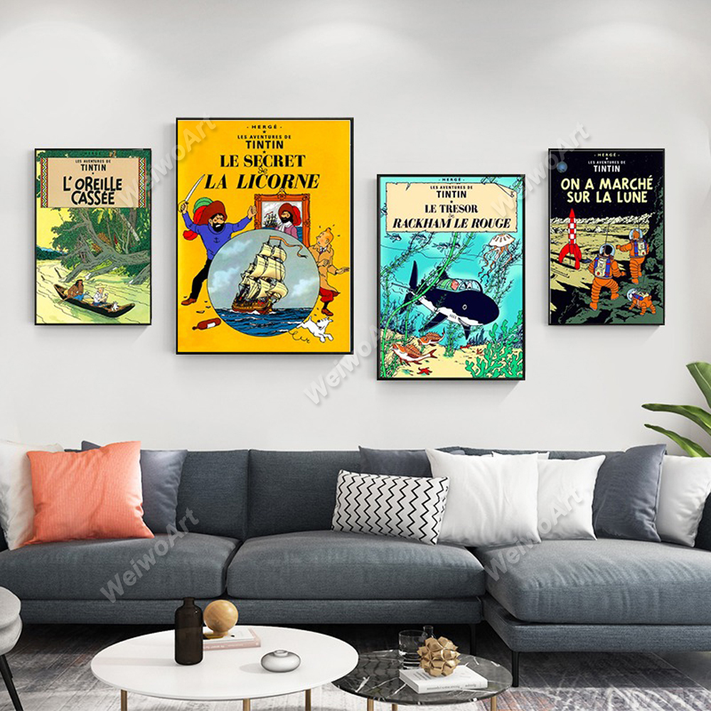 Affiche d'aventure de Tintins, désert de chameau, impressions d'art de bande dessinée de toile, image d'anime, chambre d'enfant, décor à la maison, peinture murale de bande dessinée classique n° 2