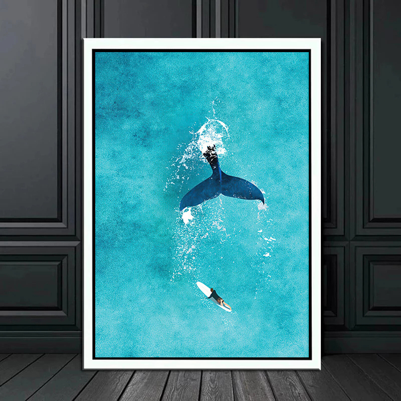 Toile d'Art Mural Nordique pour Décor de Chambre d'Enfant, Peinture de Baleine Bleue, Requin, Voile, Rayons, Surf, Mer, Affiches et Imprimés n° 3