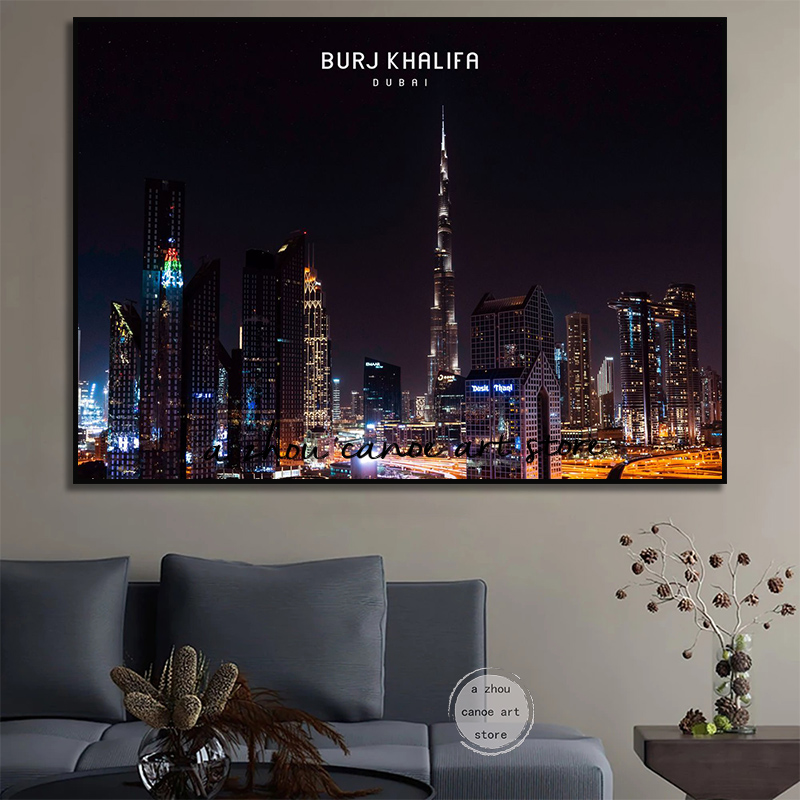 CitydeleDubai-Affiches d'art de tour de Burj Khalanza, peinture sur toile, impressions murales, image pour chambre, décoration d'intérieur, vues de nuit n° 2