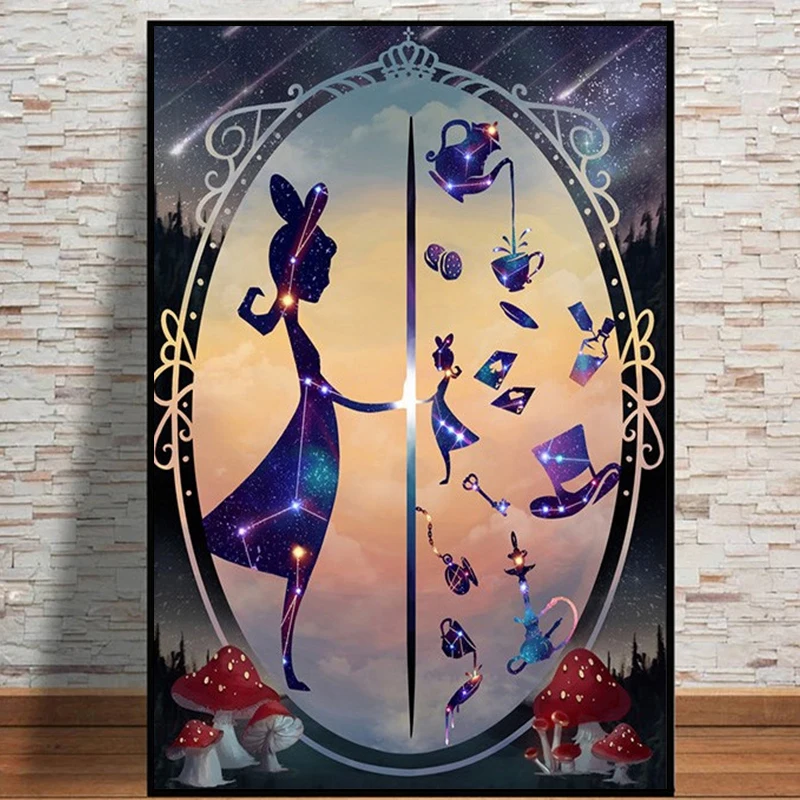 Affiche Imprimée Disney Alice au Pays des Merveilles pour Chambre d'Enfant, Dessin Animé Chat du Cheshire, Peinture sur Toile, Art Mural, Image d'Animé, Décoration de Maison n° 2