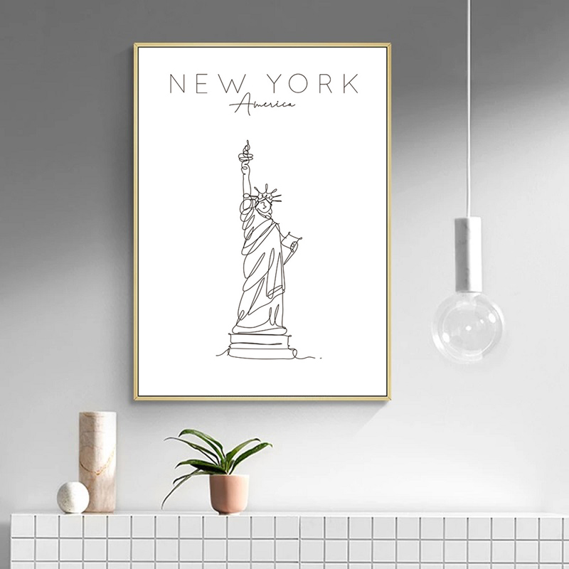 World City London New York Paris Line Drawing Poster, Nordic Art Print, Black White Painting Canvas, Minimalist Picture, Home Decor n° 5