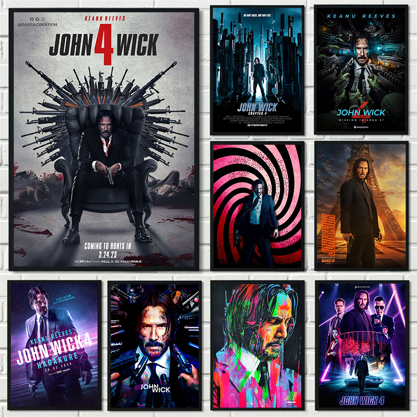 Affiche de film de la série John Wick, chapitre 4, Keanu Reeves, peinture sur toile, art mural, décoration d'intérieur, nouveau, 2023 n° 1