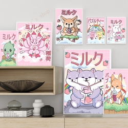 Affiches et impressions sur toile de dessin animé japonais, Ramen, Sushi, thé au lait, Harvey, animaux, personnalisé, décoration de cuisine, Kawaii small picture n° 2