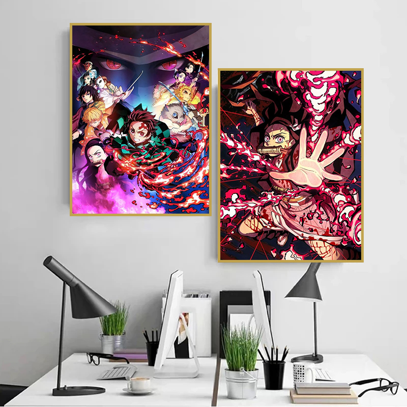 Peinture sur toile classique Anime Demon Slayer, affiches Rick, image d'art mural HD, maison moderne, décoration de chambre d'enfant n° 2