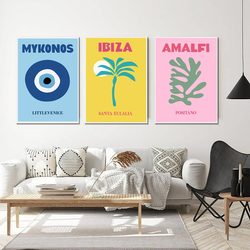 Peinture sur toile abstraite de voyage, peintures murales d'affiche, décor d'art mural nordique, Mykonos Ibiza Miami Bondi Amalfi St. trointelligent, comparateur de couleur small picture n° 3