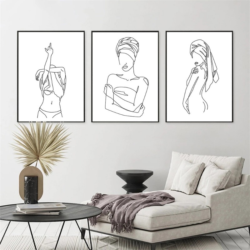 Peinture sur toile abstraite de femmes sexy, art au trait minimaliste, corps nu féminin, affiches nordiques, impressions, photo murale pour chambre, décoration d'intérieur n° 4