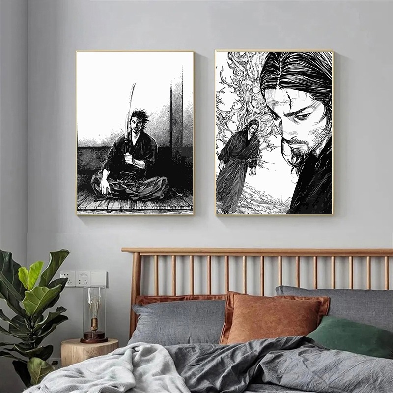 Affiches rétro en toile de samouraï japonais, Vagabond ata yamPain Musashi Inoue Takehiko Rick, impressions noires et blanches, décoration murale pour la maison n° 4