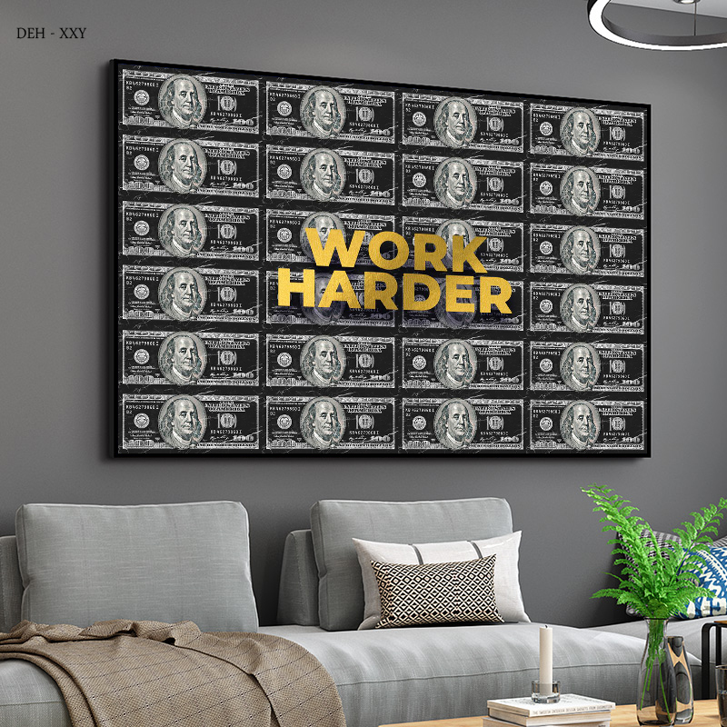 Peinture sur toile avec citations de motivation, affiches d'art mural, argent ne dort jamais, bureau moderne, décoration d'intérieur n° 2