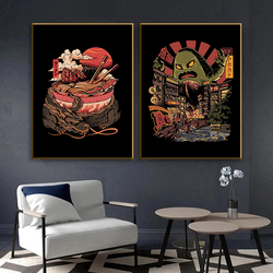 Affiches de peinture sur toile d'anime rétro japonais, sushi, hamburger, nouilles, art mural de qualité, chambre, cuisine, restaurant, décoration d'intérieur, photo small picture n° 2