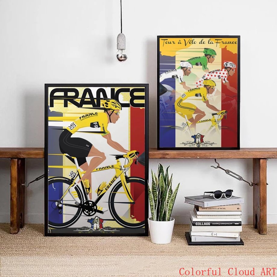 Affiches de sport de cyclisme de course de vélo de ville du monde vintage, peinture de toile d'art, France, Paris, mur, gérer pour le salon, décor à la maison n° 3