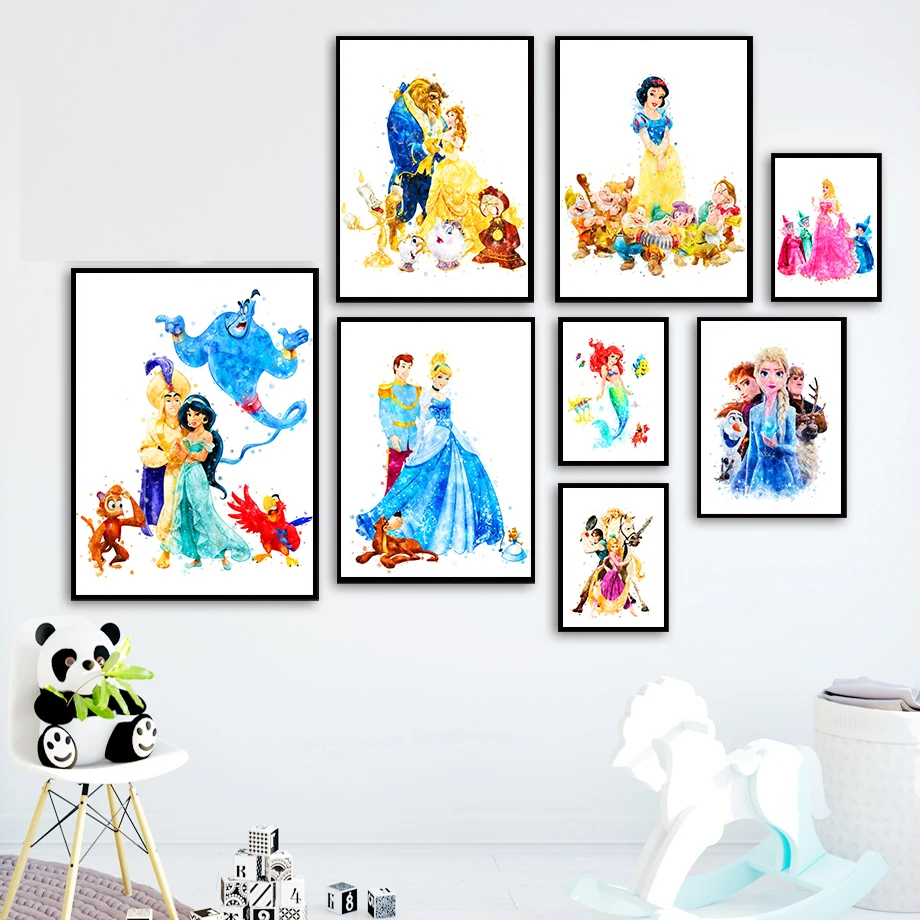 Peinture sur toile de dessin animé Disney, affiches de princesse, reine des neiges, la belle et la bête, impressions d'art mural, photo pour décor de salon n° 1