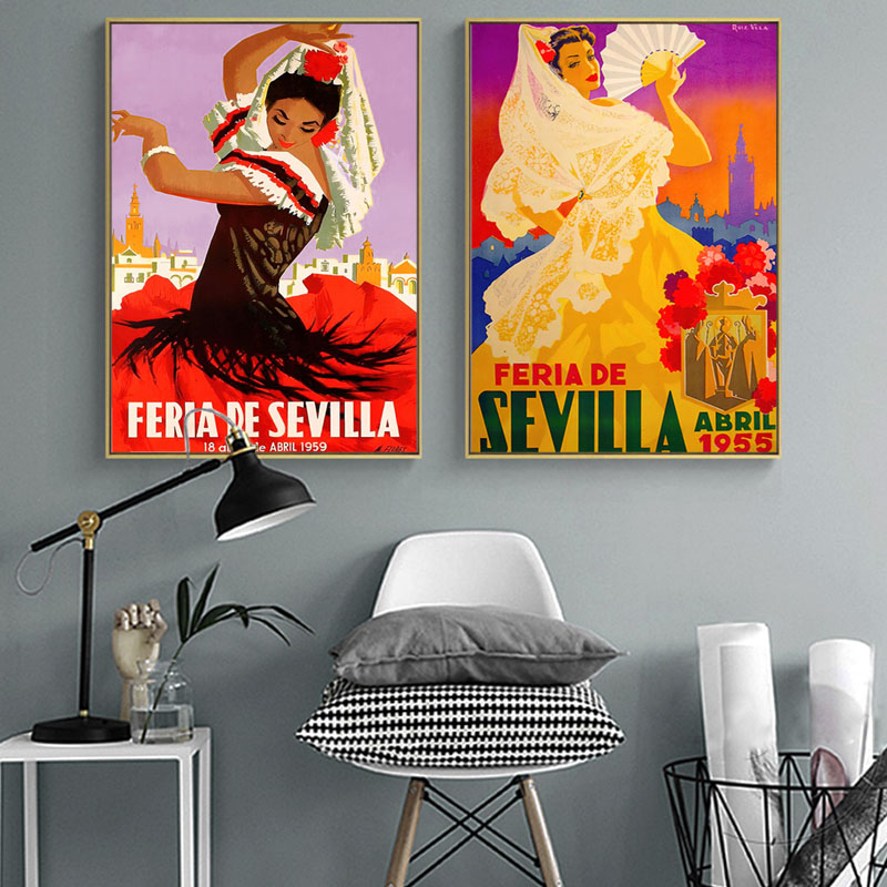 Affiches de peinture sur toile Kraft Vintage, autocollants muraux revêtus, décoration pour la maison, cadeau, espagne, angola, dubaï, voyage, Art n° 4