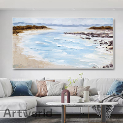 Affiches et impressions sur toile d'art abstrait moderne, personnes sur la plage, océan, vagues, peinture de paysage, décoration de chambre, gestion murale small picture n° 5