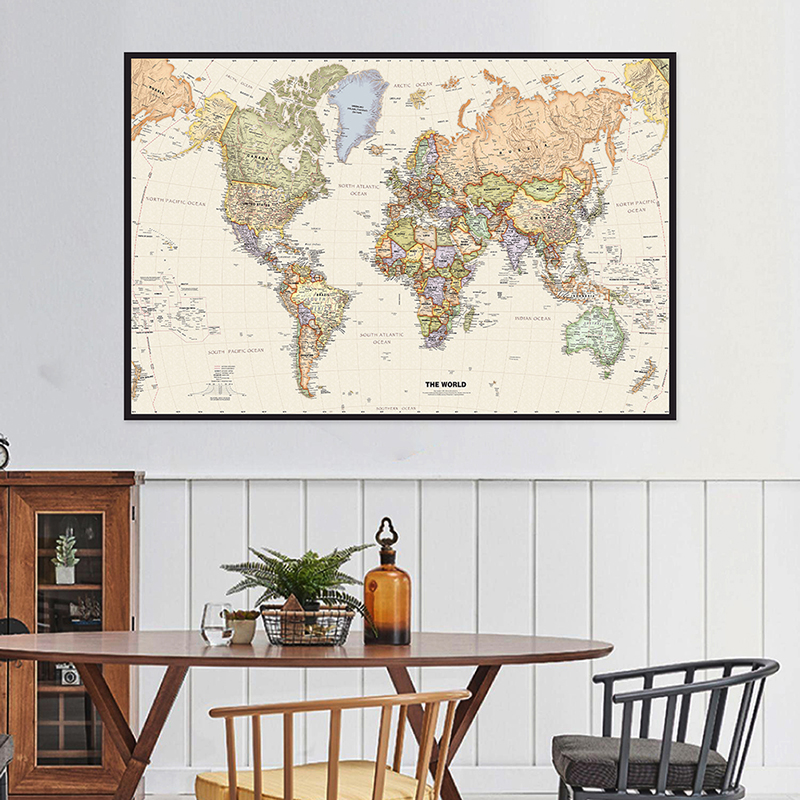 La carte du monde rétro avec détails, peinture sur toile, affiche d'art mural, fournitures scolaires, décoration, 60x40cm n° 3