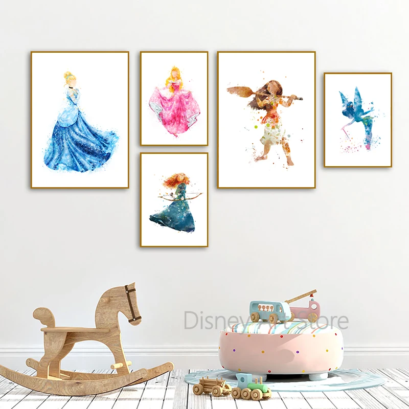 Disney-Affiche d'art de princesse d'interconnexion, peinture sur toile de fête de princesse, peinture de cendrillon, décor de chambre de filles, peinture murale de gérer Elsa Pepper n° 6