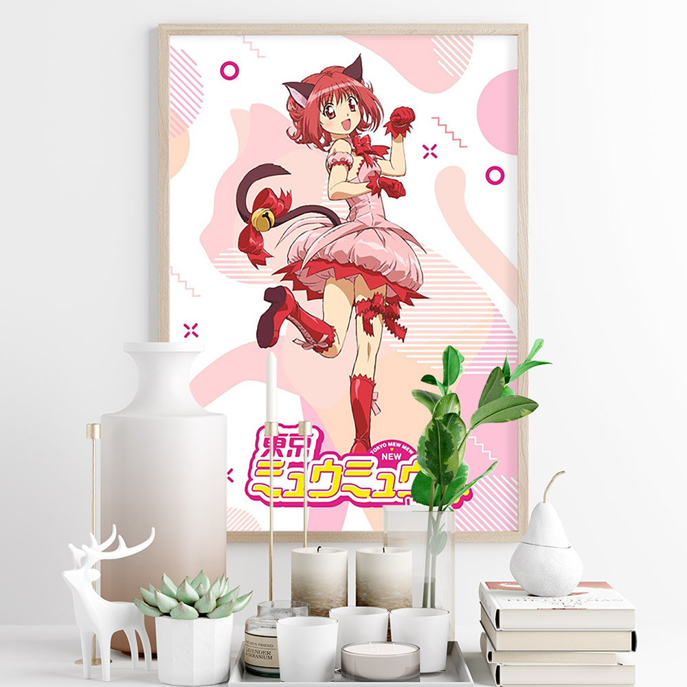 Affiche d'art japonaise imprimée, dessin animé de Tokyo Mew Mew, Manga, peinture sur toile, chat fille, autocollants muraux, décor n° 3