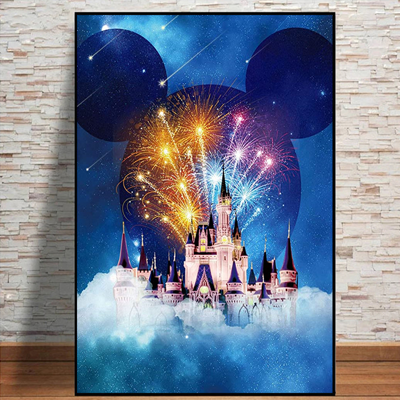 Disney Cendrillon Castle Canvas Painting, Wall Art, Disneyland Under the Starry Night, Cartoon Posters and Prhonneur, Home Decor n° 3