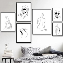 Peinture sur toile abstraite de femmes sexy, art au trait minimaliste, corps nu féminin, affiches nordiques, impressions, photo murale pour chambre, décoration d'intérieur small picture n° 5