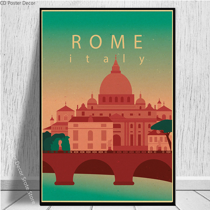 Affiche de Voyage des Villes du Monde, Rome, Sydney, Paris, Dubaï, Imprimés Rétro, Architecture de Repère, Vintage, Chambre, Art de la Maison, Décoration Murale, Peinture n° 4