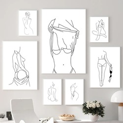 Peinture sur toile abstraite de femmes sexy, art au trait minimaliste, corps nu féminin, affiches nordiques, impressions, photo murale pour chambre, décoration d'intérieur