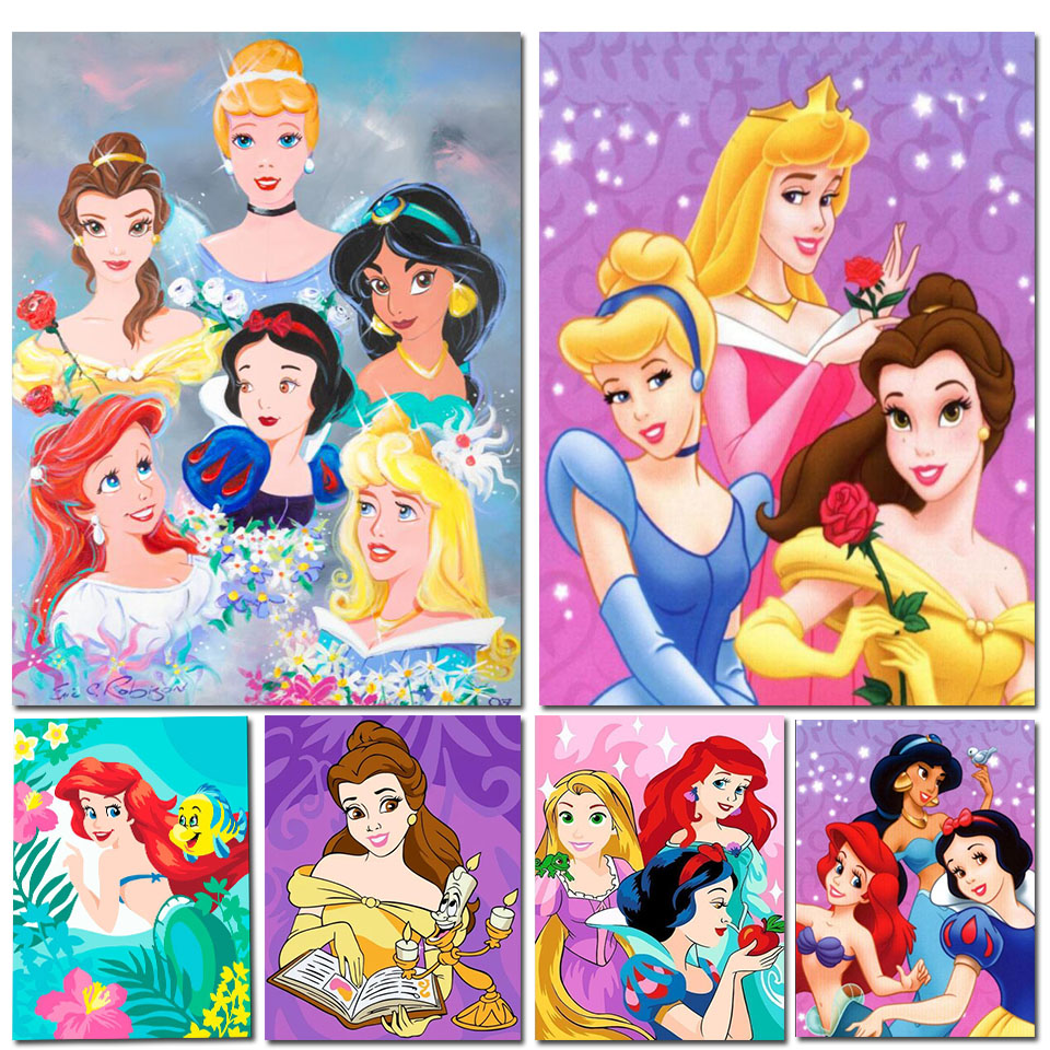 Peinture de princesse sirène Disney blanche neige, Kit complet de broderie de diamants, mosaïque, point de croix, image de dessin animé, strass n° 1