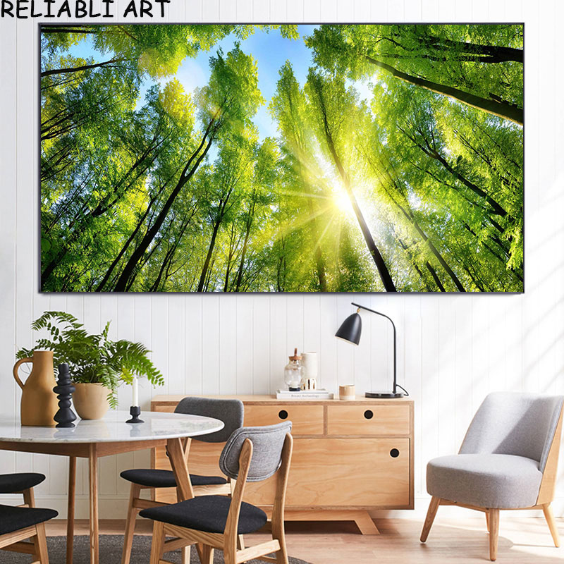 Affiches et impressions de paysage naturel d'arbre vert de forêt, peinture sur toile moderne, image d'art de mur pour le salon, décor à la maison n° 6