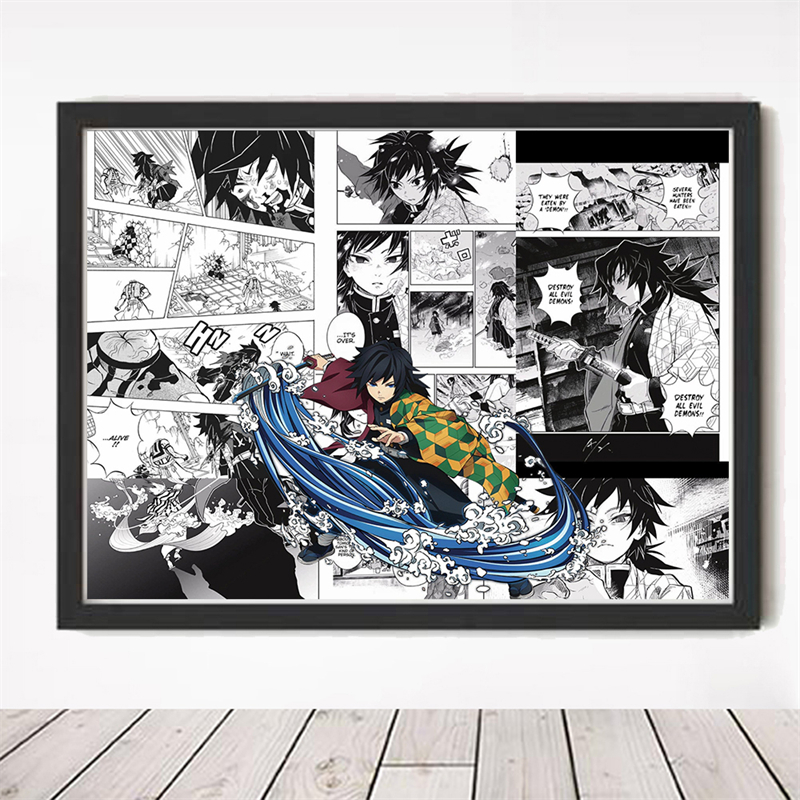 Pop Anime Figure Demon Slayer Poster Set, Comic Movie Cartoon, Black and White Manga Canvas Print, Wall Art, Kids Room Decor, Kawaii n° 3