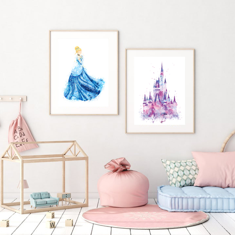 Disney Princess Castle Print Cartoon Poster, Magic Kingdom Art Canvas Painting, Baby Girls Room Wall Decor, Interconnexion n° 3