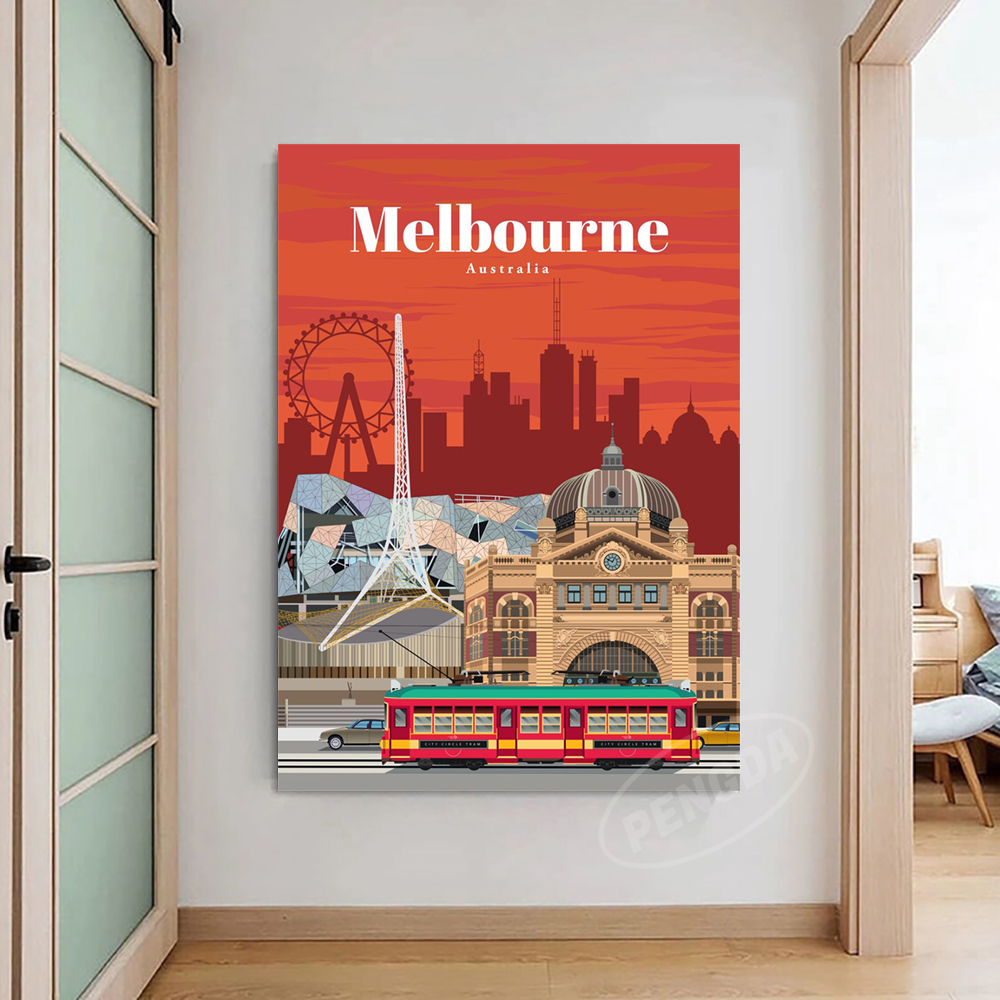 Toile d'art mural de paysage de ville, impression modulaire HD, affiche d'arrangement belge, décoration d'intérieur, gestion de chambre à coucher, Australie, Melbourne n° 4