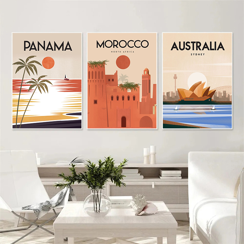 Affiche imprimée de paysage de la ville de voyage Asus, Grèce, Maroc, Italie, Lisbonne, peinture sur toile, art mural, photo pour chambre, décoration d'intérieur n° 3