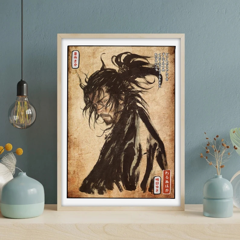 Affiche de dessin animé japonais samouraï, toile de Miyamoto Musashi Inoue takhiko, peinture murale, images d'art, décoration de la maison n° 2