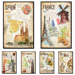 Affiches et impressions rétro de voyage du monde, divers pays, paysage, culture alimentaire, toile d'art, Espagne, France, Italie, peinture murale, décor small picture n° 1