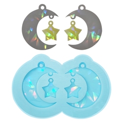 Moule en résine époxy cristal, pentagramme holographique étoile cœur boucles d'oreilles pendentif lumière et ombre bijoux porte-clés moule en Silicone small picture n° 3