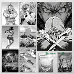 Affiche de toile de manga japonais en noir et blanc, saga de Vinland, impression d'art, décor de mur, décor de pièce d'anime small picture n° 1