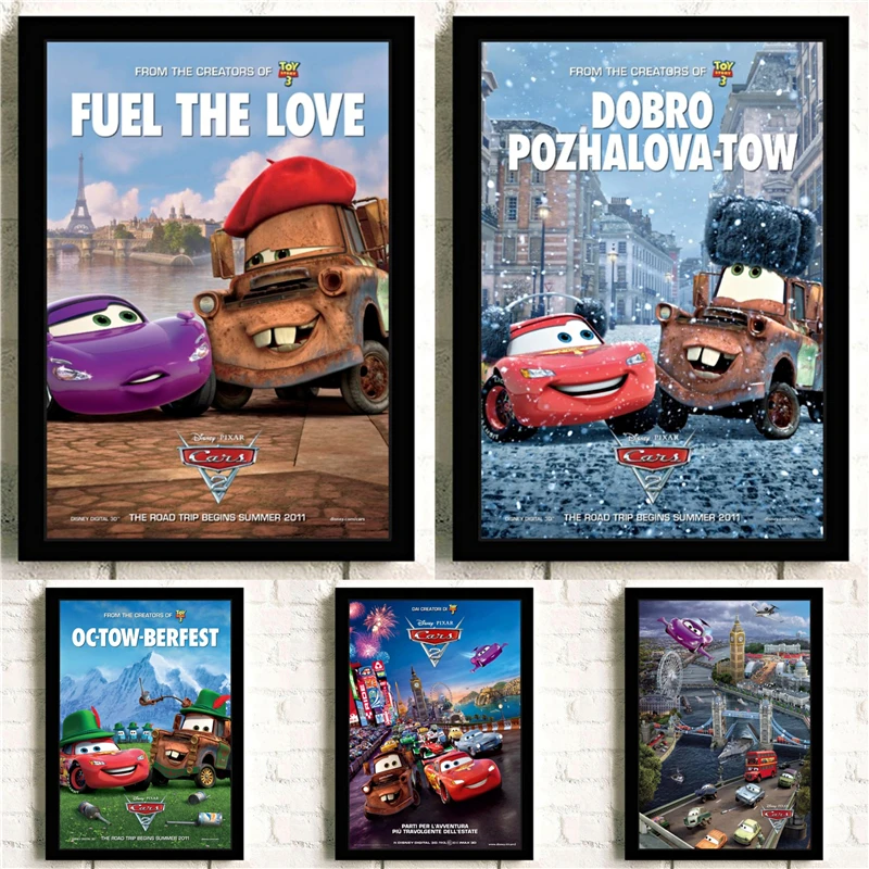 Peinture sur Toile Personnalisée de Course Pixar de Disney, Affiches et Imprimés d'Histoire de Voiture, Art Mural, Décoration de Salon et Chambre d'Enfant n° 2