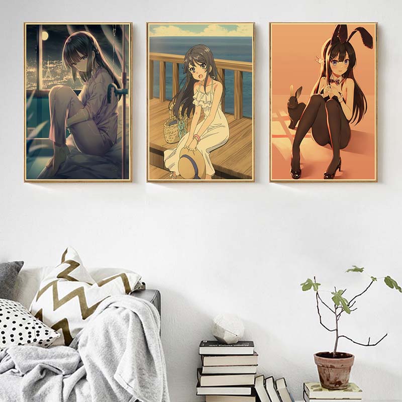 Rascal – affiche de lapin fille Senpai, décor d'art mural, peinture en papier Kraft, image imprimée, décoration de salon n° 3