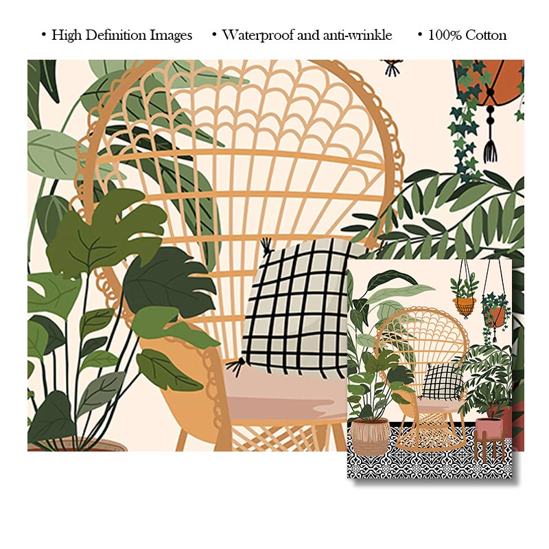 Affiche d'art de plantes de maison botanique de tuile grecque nordique, décor de feuilles vertes de Boho, image moderne d'art de mur, peinture de toile, décor à la maison n° 5