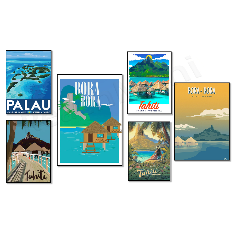 Affiche de Tahiti, Français conforme esia, Bora Bora, Mont Otemanu, Paradise Island, Bora Borarero City, Palau WPA - Vintage Travel Poste n° 4