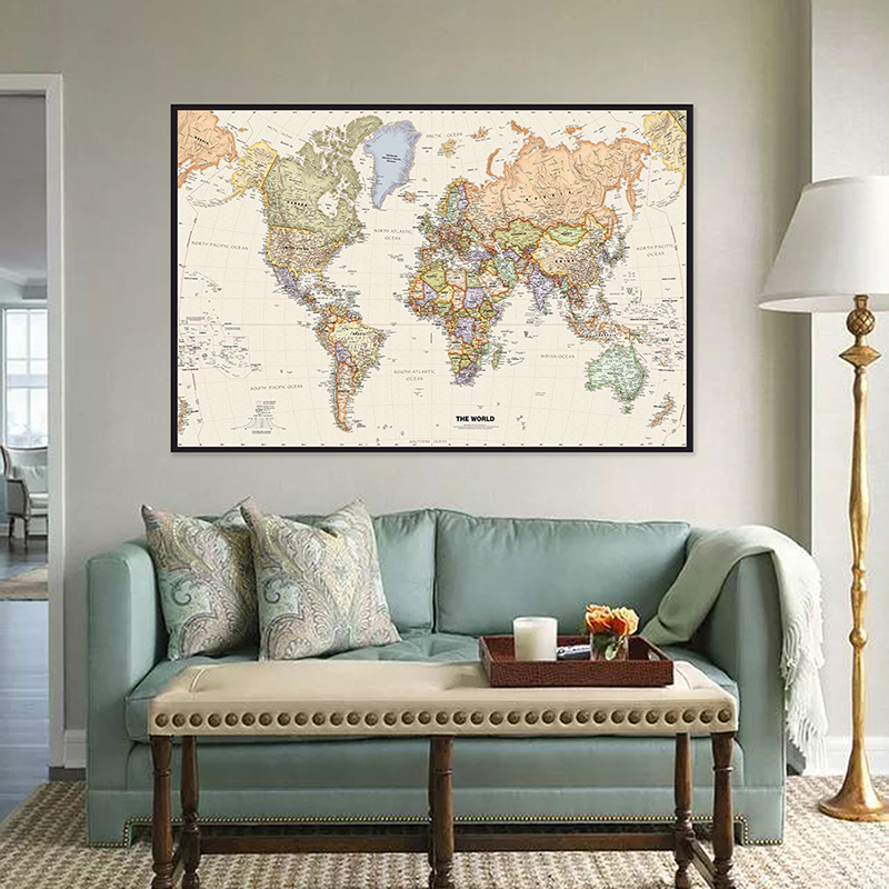 La carte du monde rétro avec détails, peinture sur toile, affiche d'art mural, fournitures scolaires, décoration, 60x40cm n° 4