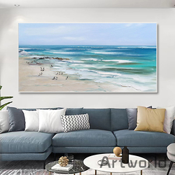 Affiches et impressions sur toile d'art abstrait moderne, personnes sur la plage, océan, vagues, peinture de paysage, décoration de chambre, gestion murale small picture n° 4