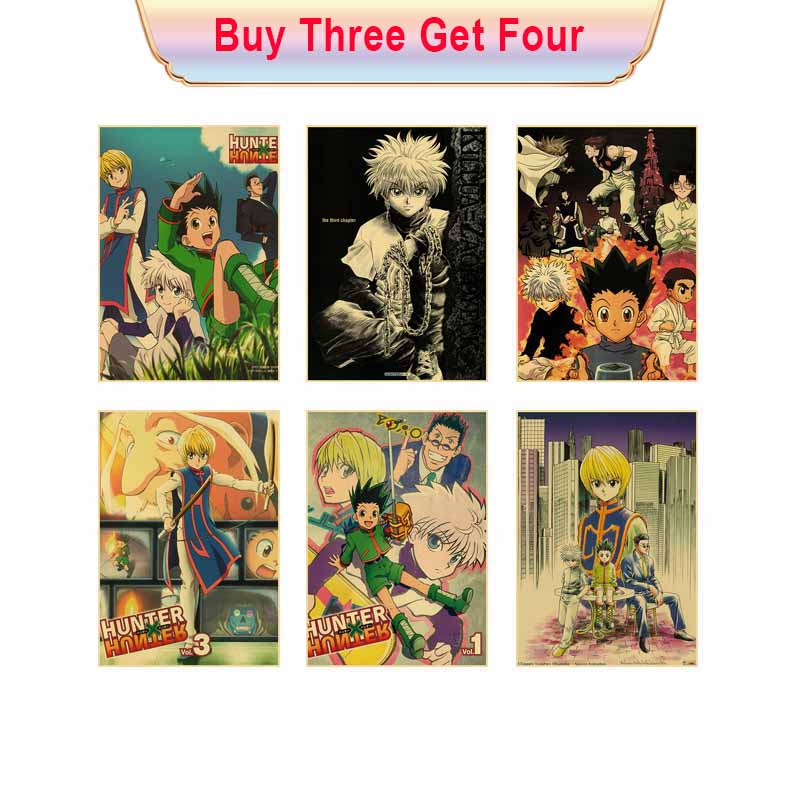 Affiche japonaise en papier kraft, anime Hunter X Hunter, figure manga Killua Gon Hisoka, peinture murale vintage, décoration de la maison n° 2