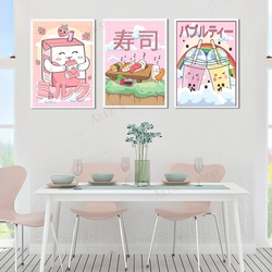 Affiches et impressions sur toile de dessin animé japonais, Ramen, Sushi, thé au lait, Harvey, animaux, personnalisé, décoration de cuisine, Kawaii small picture n° 4