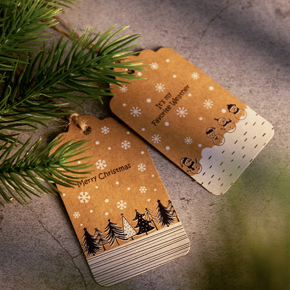 Étiquettes en papier kraft de dessin animé de Noël avec UL, artisanat imprimé d'arbre de Noël et de père Noël, conflicattro pour emballage de cadeaux Noel, 50 pièces n° 6