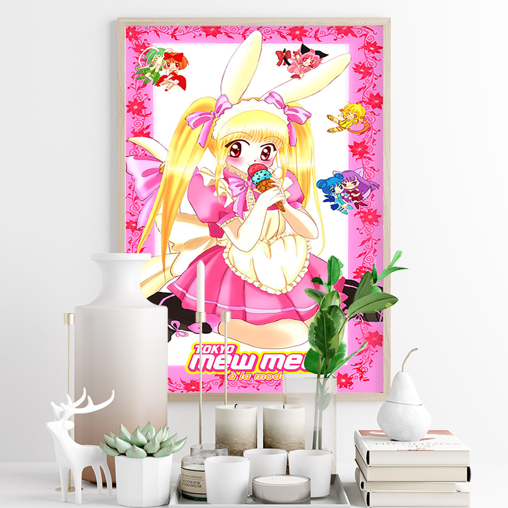 Affiche d'art japonaise imprimée, dessin animé de Tokyo Mew Mew, Manga, peinture sur toile, chat fille, autocollants muraux, décor n° 5