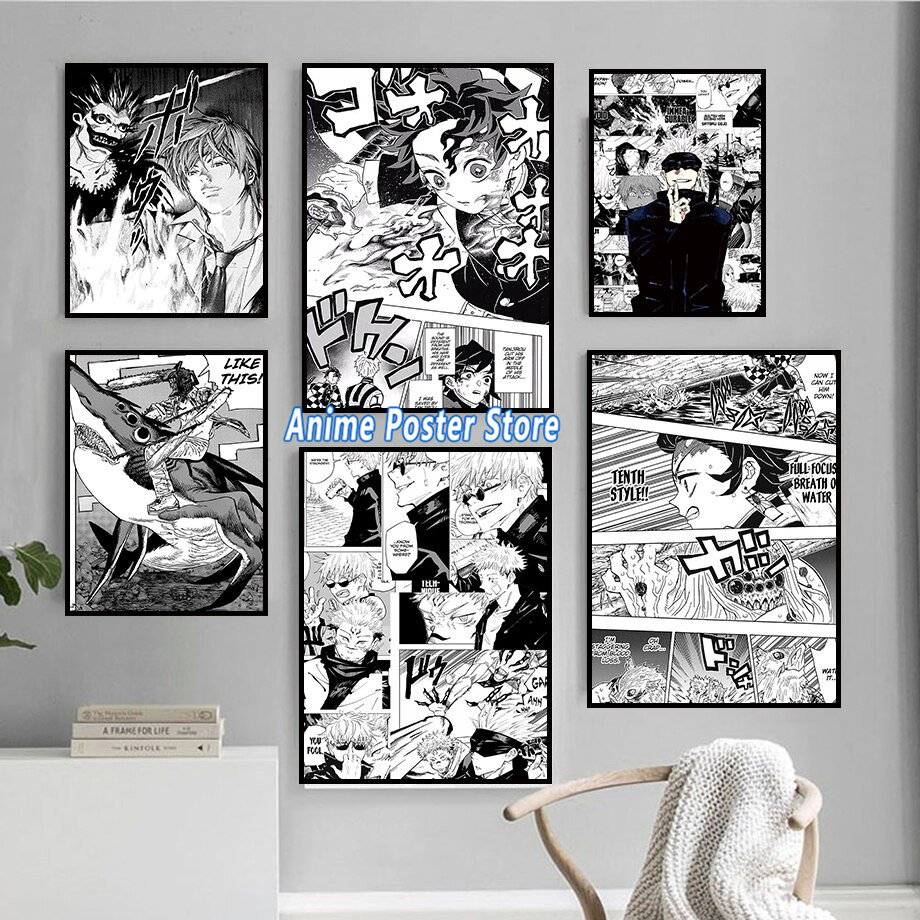 Affiche de manga noir et blanc Anime japonais, Monténégro de démons, Jujutsu Kaimmense, décoration de chambre à la maison Bar73Aesthetic CanvasPainting Prhonneur n° 1