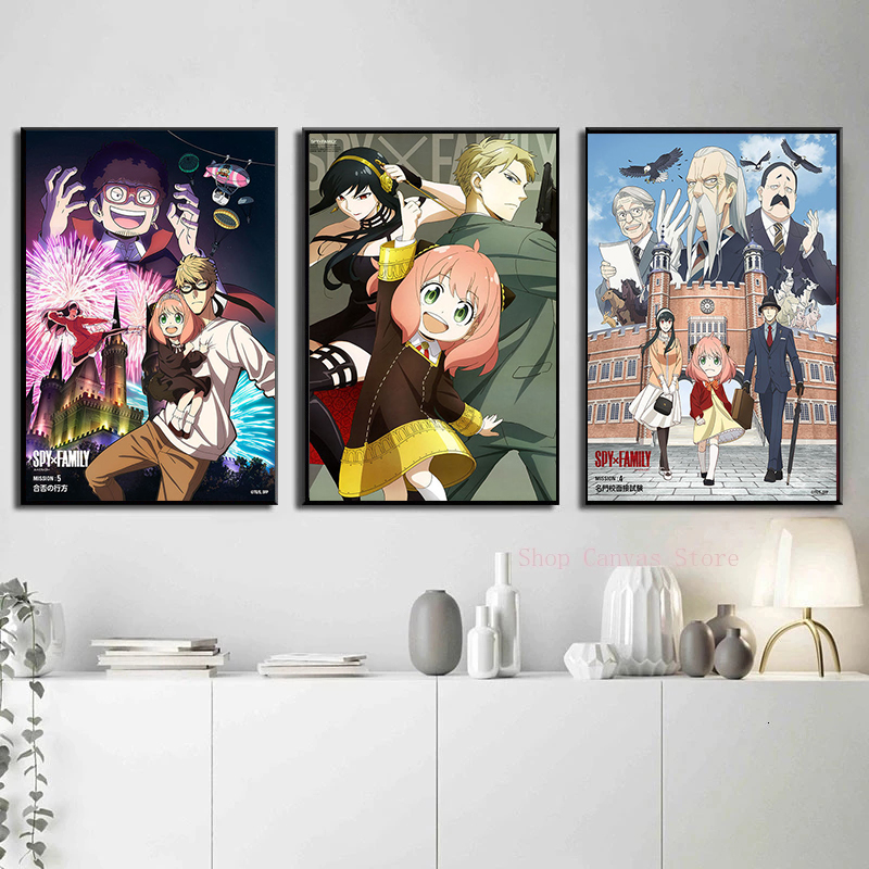 Peinture sur toile sans cadre de la famille Anya Spy X, affiche d'art décoratif, image d'anime, décoration de la maison, salon, chambre à coucher n° 4